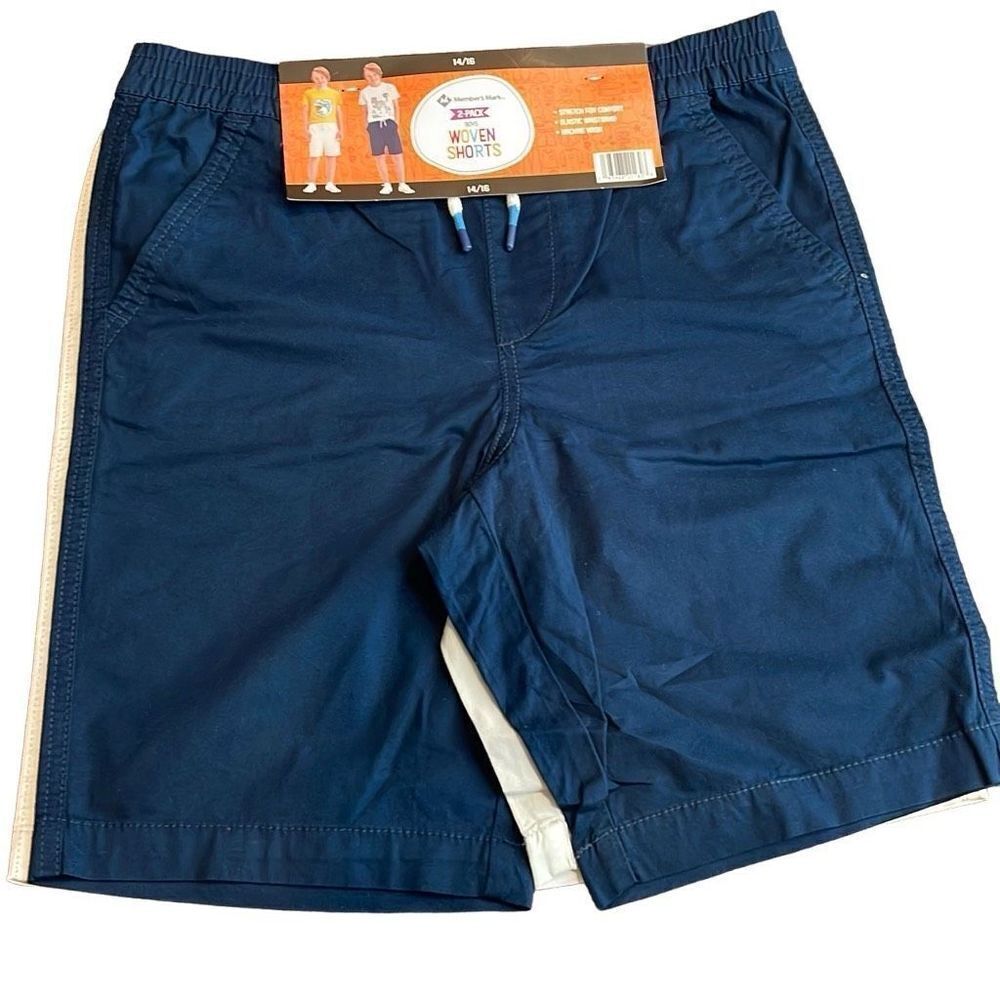 Member's Mark Boys 2-Pack Elastic Waist Woven Shorts Beige Navy Size 14/16 NWT